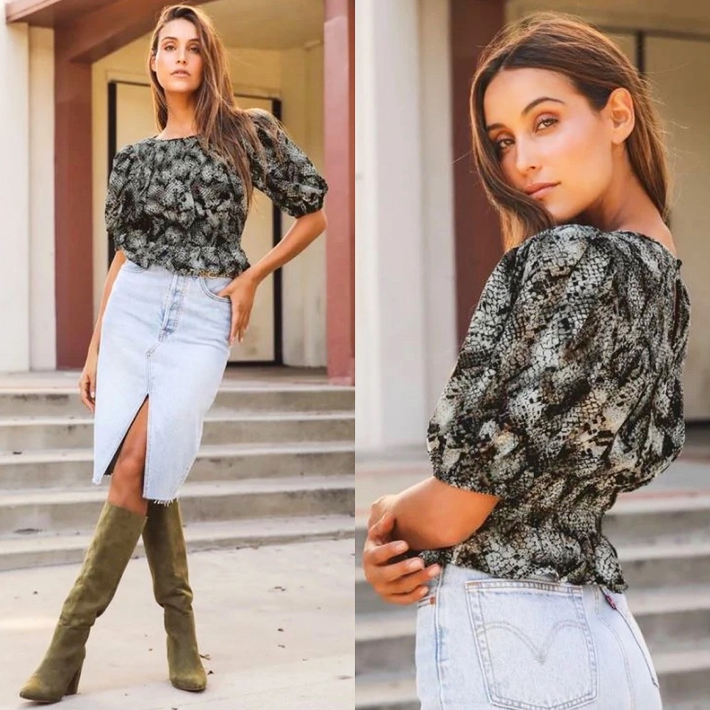 FREE PEOPLE | XOXO Snake Print Blouse Top